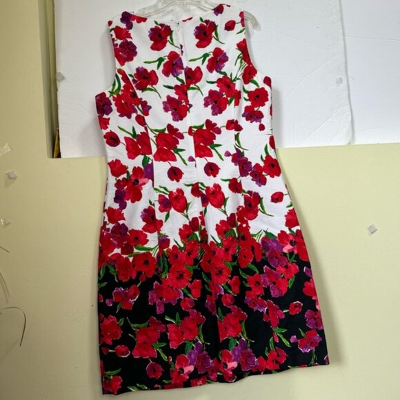 Chaps Floral Sheath Dress Cotton Sleeveless Preppy Midi Red Black White Print 12 - Picture 3 of 16